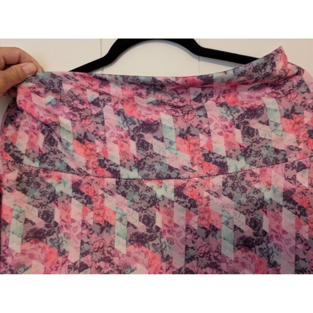 LuLaRoe Womens Maxi Skirt XL Pink Geometric Floral Fold Over Waist A-Line - Picture 4 of 8